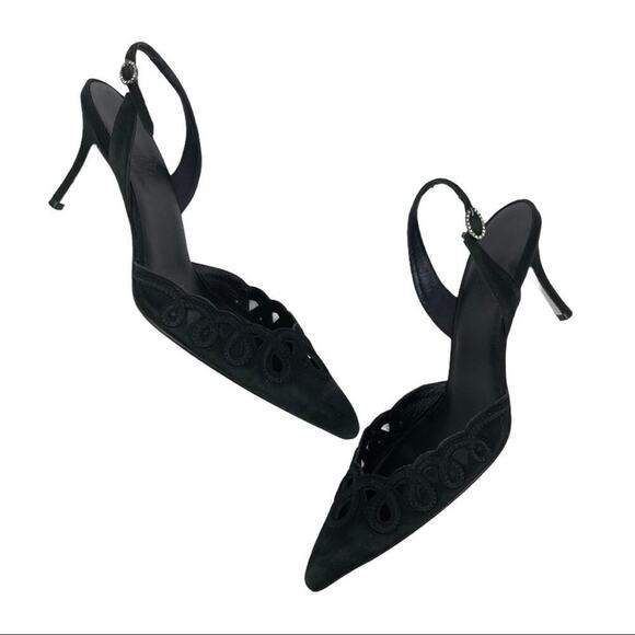 Cole Haan Black Suede Leather Sing Back Heels 8 - Picture 9 of 16